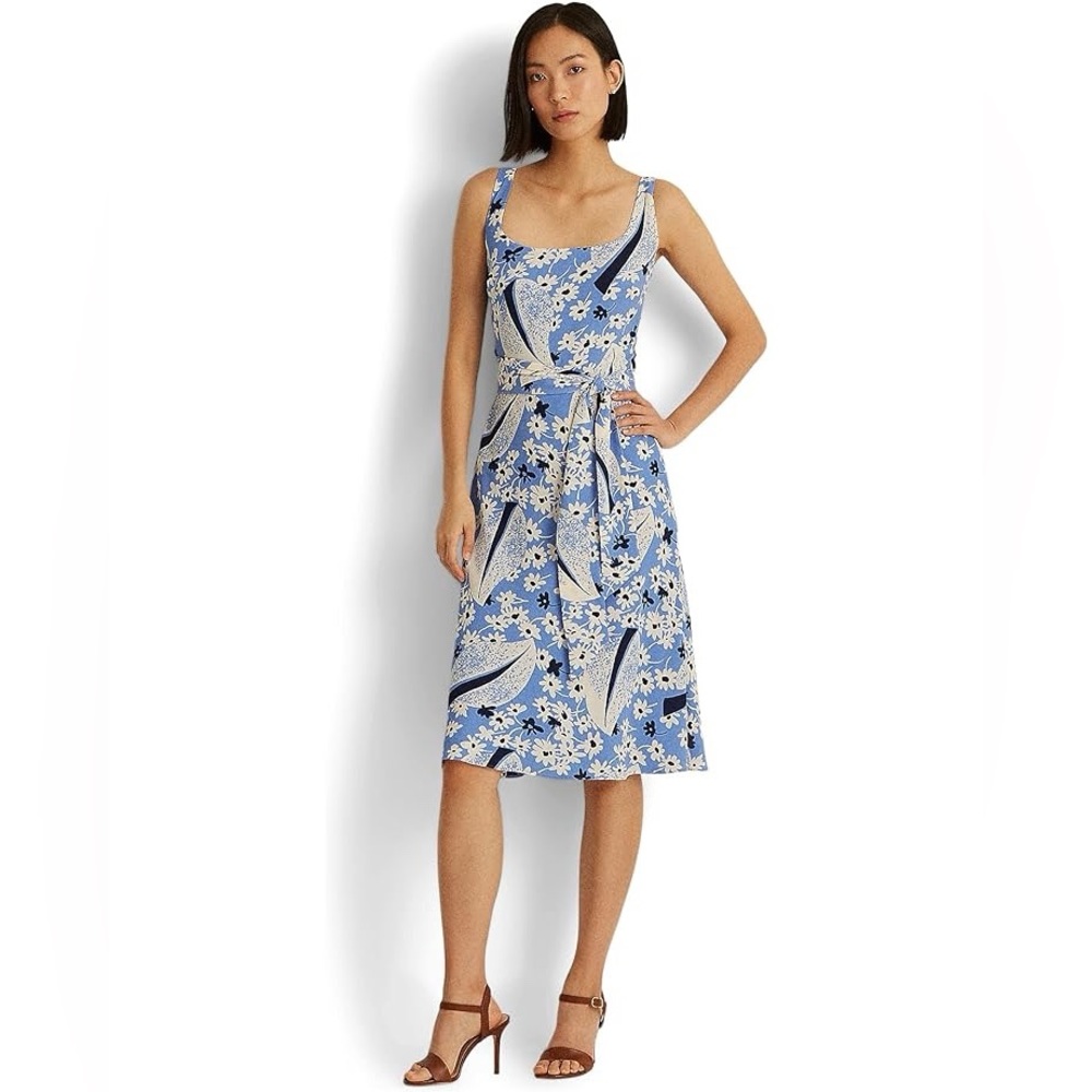 Lauren Ralph Lauren NWT! Blue/Cream/Multi Floral Crepe Sleeveless Dress Size 10